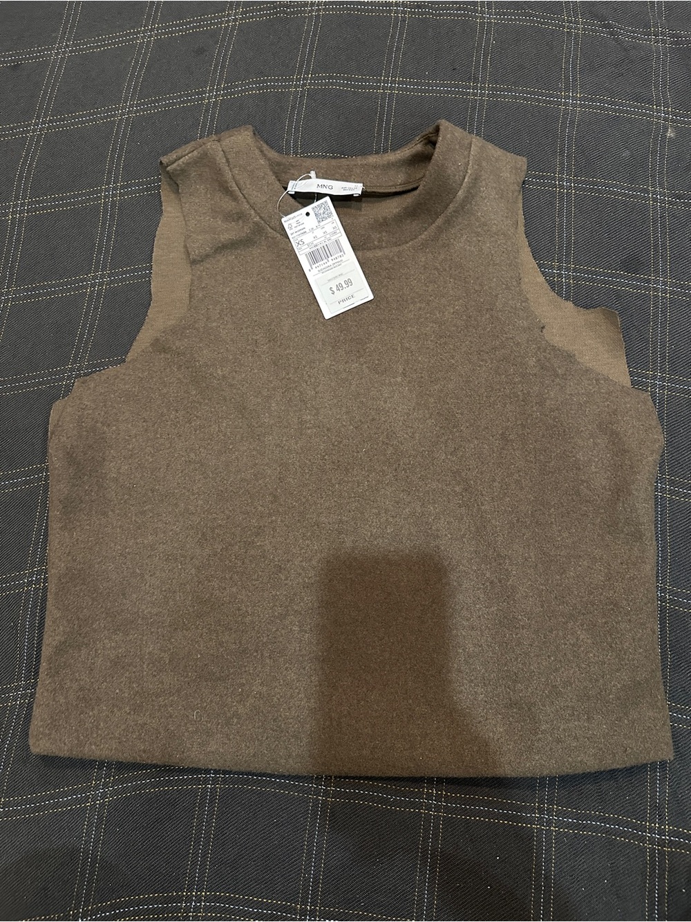 Mango Sleeveless Knit Crop Top - Dark Brown